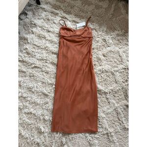 NWT Women's WAYF Rust Satin Midi Slip Dress S